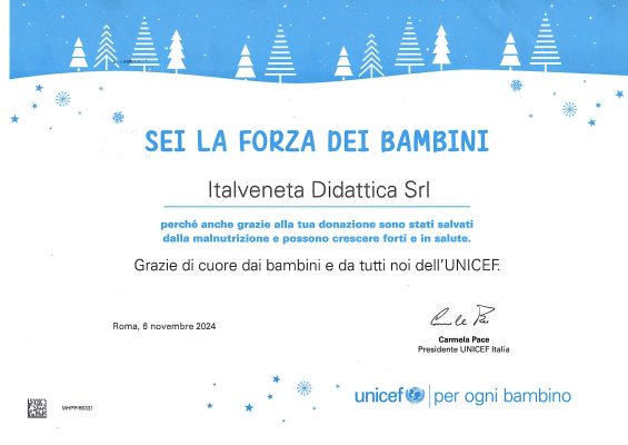 certificato donazioni Italveneta Didattica per UNICEF